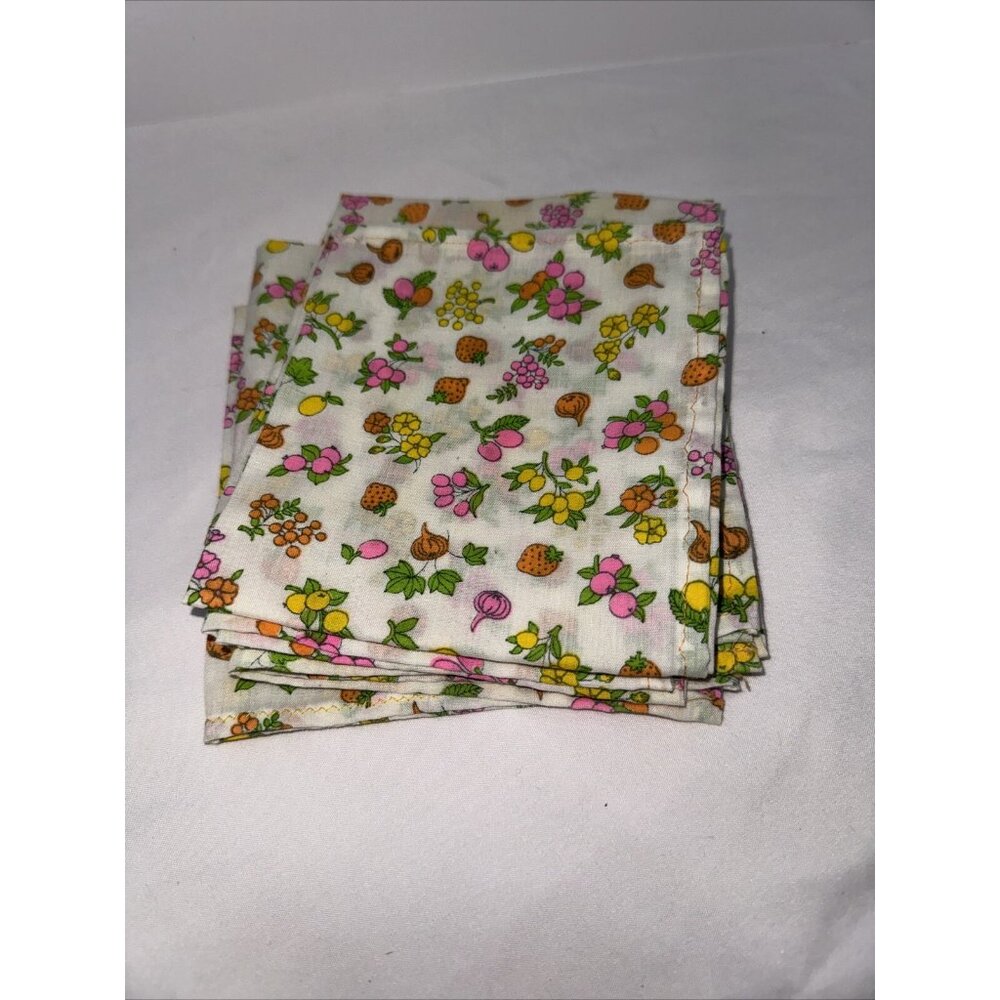Vintage MCM Bright Fruits Vegetables Cloth Napkin Set Of 6 Handmade Retro Kitsch - Picture 9 of 12